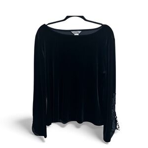 Stonebridge Black Velvet Blouse with Sleeve Detailing Size XL